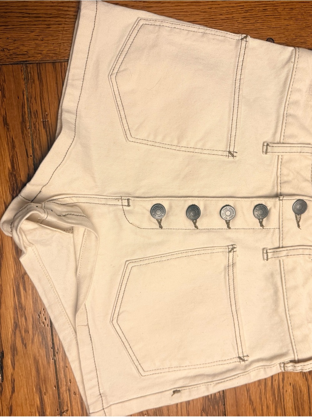 We The Free Cream High-Waist Button-Front Jean Shorts